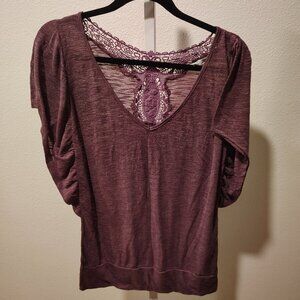 Energie Junior's Short Sleeve Blouse Size XL Purple Crochet Rayon